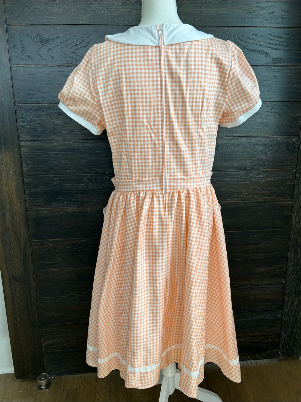 Pinup Couture Peach Orange Gingham Dee Dee Waitress Puff Sleeve Retro Dress XL - Picture 2 of 16